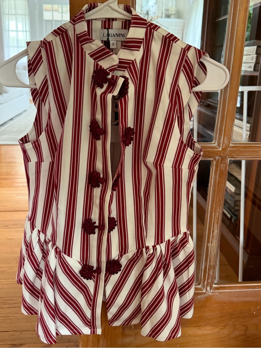 Red & White Striped Sleeveless Peplum Top